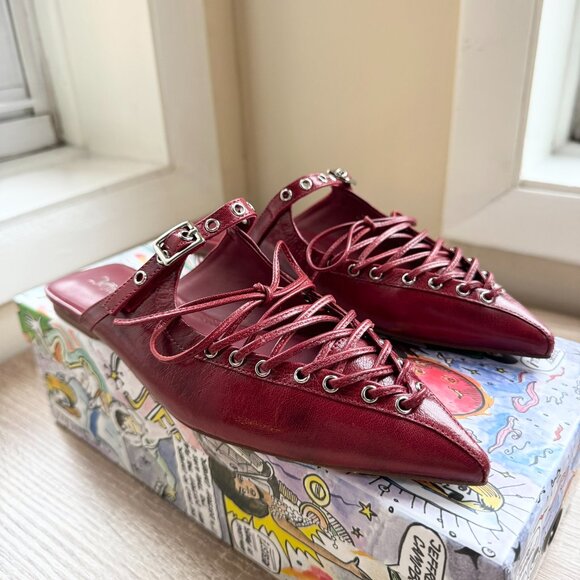 New Jeffrey Campbell Jaskier Lace-up Pointed Flat Mules Red 7 - Picture 15 of 15
